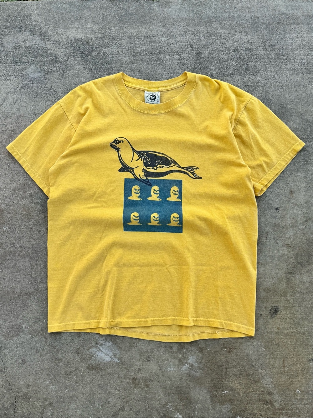 Yellow Graphic Tee with Seal Design ( Azz Pizza Print )